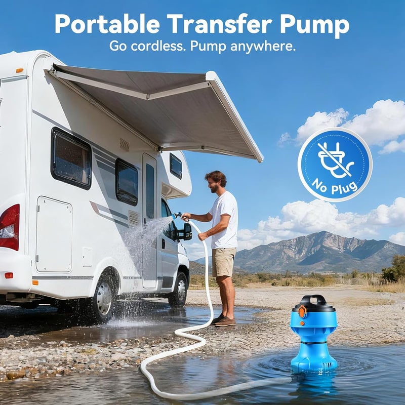 GWANZI 1/4HP Cordless Water Transfer Pump Submersible Water Pump 750GPH 30FT Head Included 2x4000mAh 21V Battery and Charger IPX8 Pool Cover Pump 3/4" Outlet for Pool Pond RV Boat Garden Bathtub - Image 2